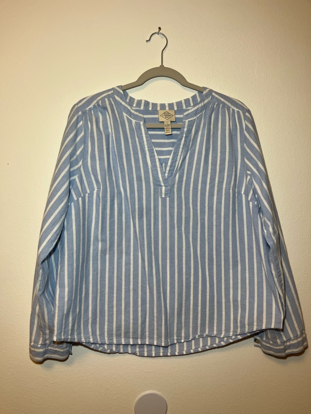 St. John's Bay Blue and White Vertical Stripe V-Neck Women’s Blouse